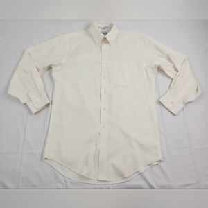 Marshall Fields Dress Shirt Mens 15 Ivory Long Sleeve Button Down Solid 2 Ply